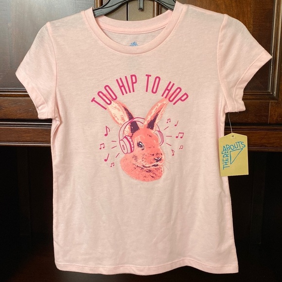 “Too Hip To Hop” Size 7/8 Girls Pink Bunny T-Shirt New - Picture 2 of 4